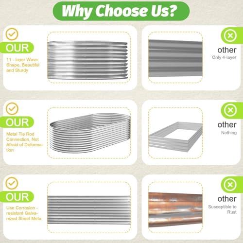 2 Pack 6x3FT Tall Galvanized Raised Garden Bed Outdoor,Metal Garden Bed for Vegetables,Steel Raised Beds for Gardening,Above Ground Garden Box for Flower-TA0