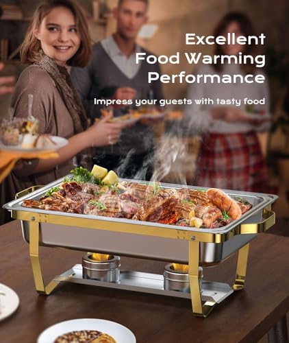 Chafing Dishes for Buffet 2 Pack, 8QT [Elegant Gold and Silver Colors] Stainless Steel Chafing Dish Buffet Set [Sturdy and High Grade] Chafers and Buffet Warmers Sets for Any Party with Complete Set