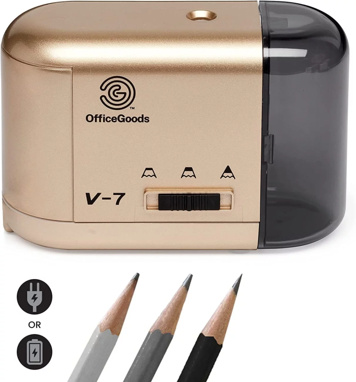 OfficeGoods Electric Pencil Sharpener in Gold - Battery or Cord Powered