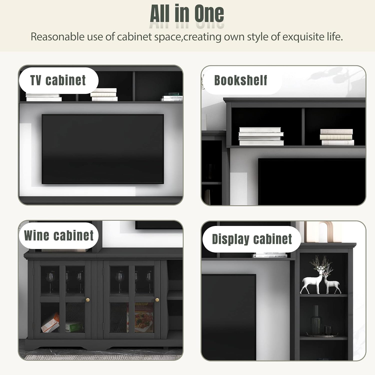 Modern Entertainment Wall Unit Bookshelves, Console Table Minimalism Multifunctional Stand for TVs Up to 70