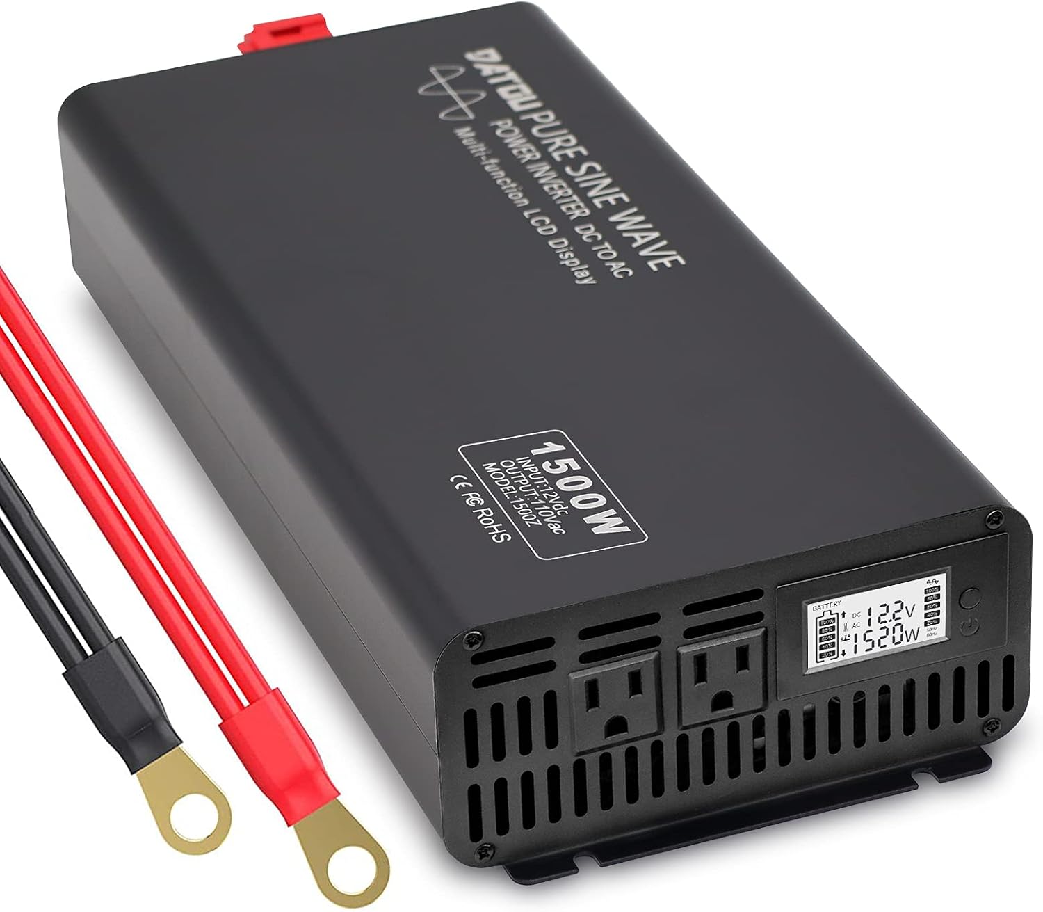 Pure Sine Wave Power Inverter 1500W Peak 3000W Inverter DC 12V to AC 110V 120V with 2 AC Outlets LCD Display for Home Solar System RV Professional-Grade Voltage Converter Sine Wave Inverter