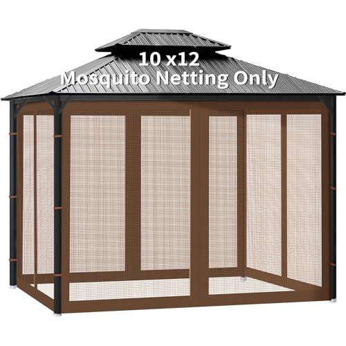 Gazebo Universal Replacement Mosquito Netting, 10' x 10' Outdoor Canopy Net Screen 4-Panel Sidewall Gazebo Curtains, with Zippers, Easy to Install, Fit for Most Gazebo 10x10 Canopy，Patio （Black）