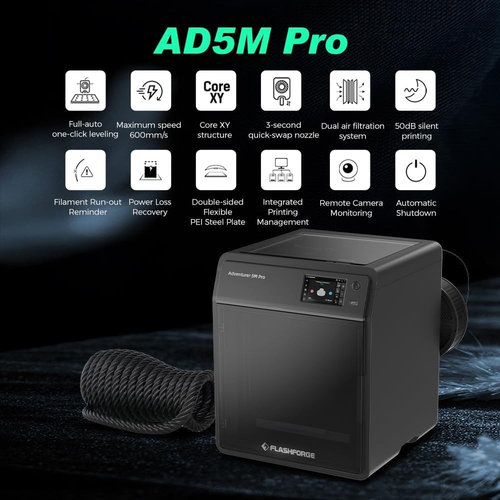 FLASHFORGE Adventurer 5M Pro 3D Printer and PETG Burnt Titanium Filament