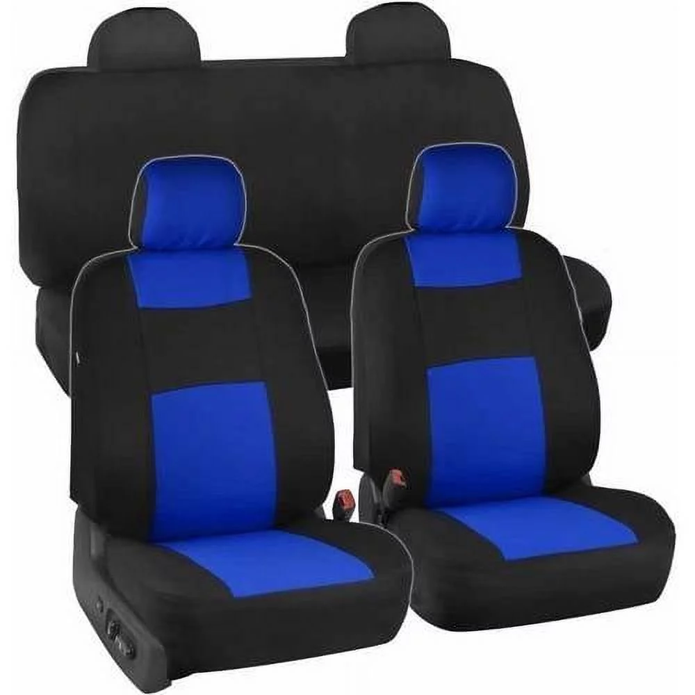 BDK Car Seat Covers 9pc Polyester Cloth 2 Front and Integrated Headreasts Rear Bench, High Back Rear