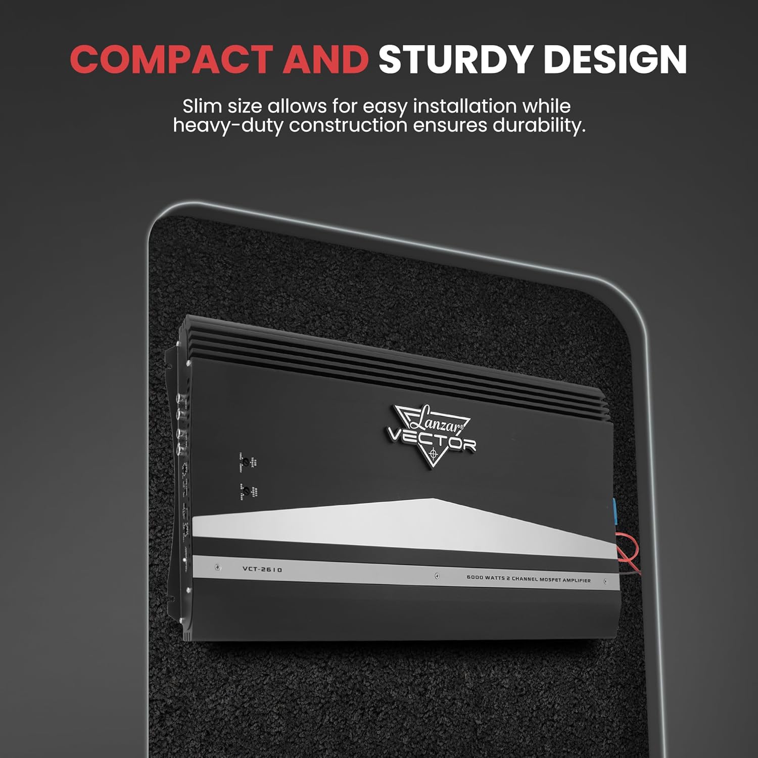 Lanzar 2-Channel High Power MOSFET Amplifier - Slim 6000 Watt Bridgeable Mono Stereo 2 Channel Car Audio Amplifier w/Crossover Frequency and Bass Boost Control, RCA Input and Line Output - VCT2610.5