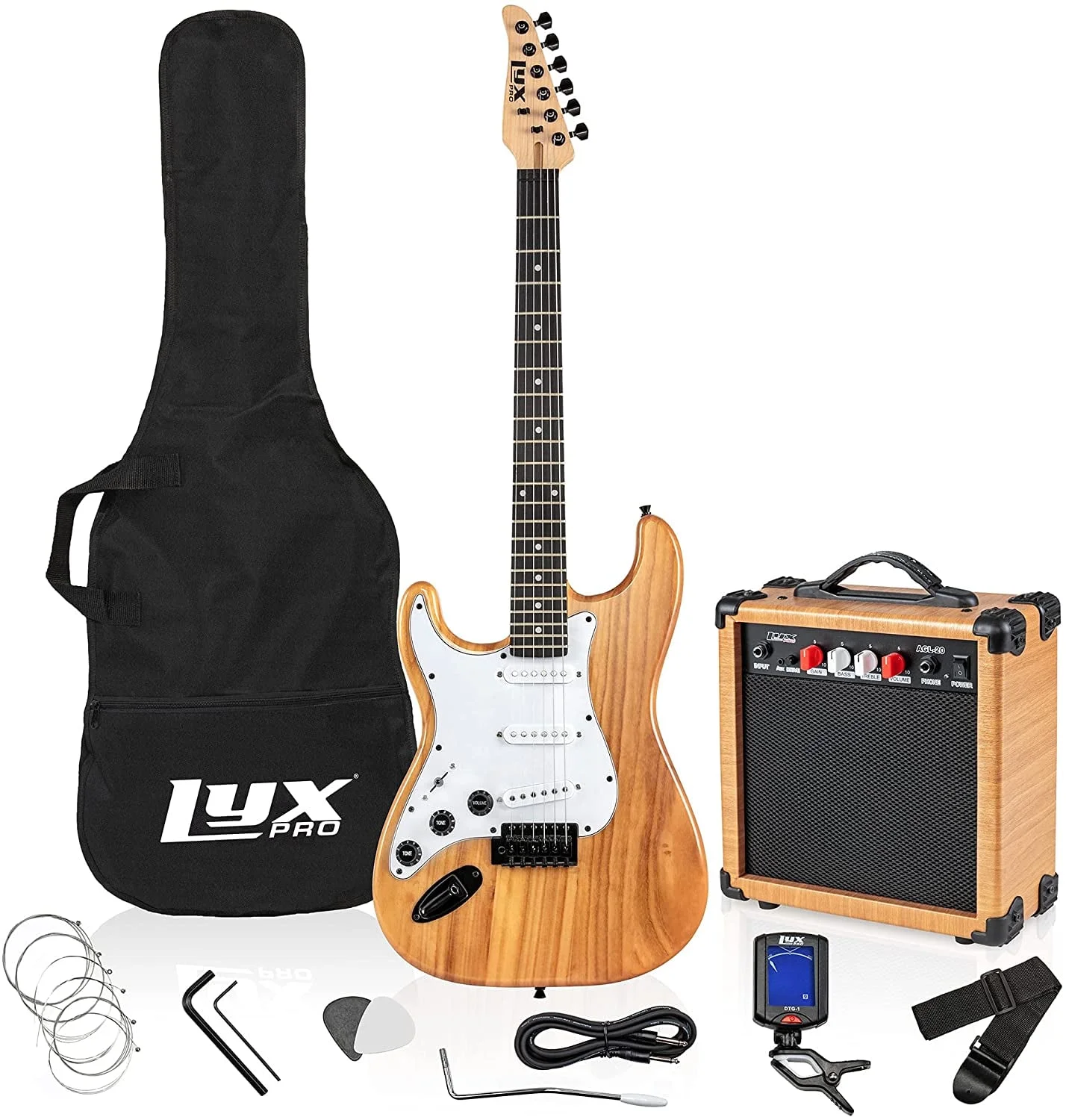 LyxPro Left Handed 39” Electric Guitar & Electric Guitar Accessories, Natural