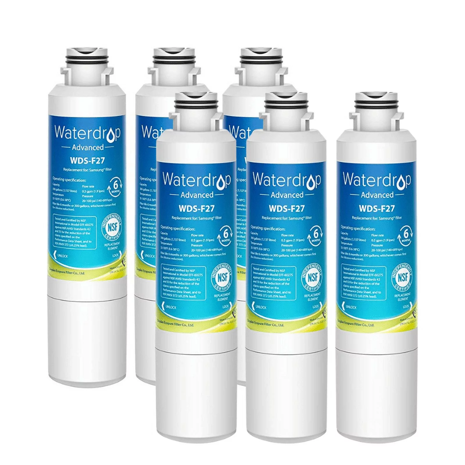 Waterdrop DA29-00020B NSF 53&42 Certified Refrigerator Water Filter, Replacement for Samsung DA29-00020B, HAF-CIN/EXP, 6 Filters(Packaging may be varied)