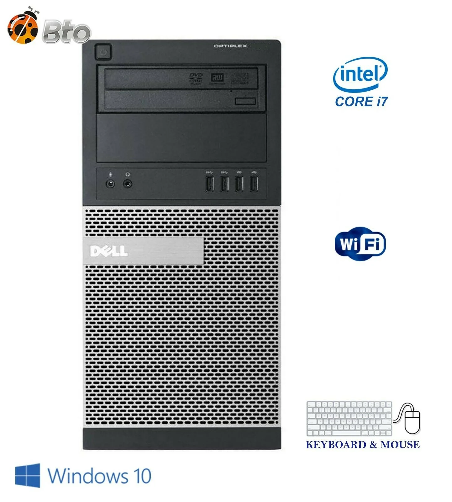 Restored Gaming Dell Desktop Tower Computer PC Intel Core i5 Processor 16GB Ram, 1TB HDD New 22 inch Monitor NVIDIA GeForce GT 1030 Bto KB & Mouse WiFi, DVD Windows 10 (Refurbished)