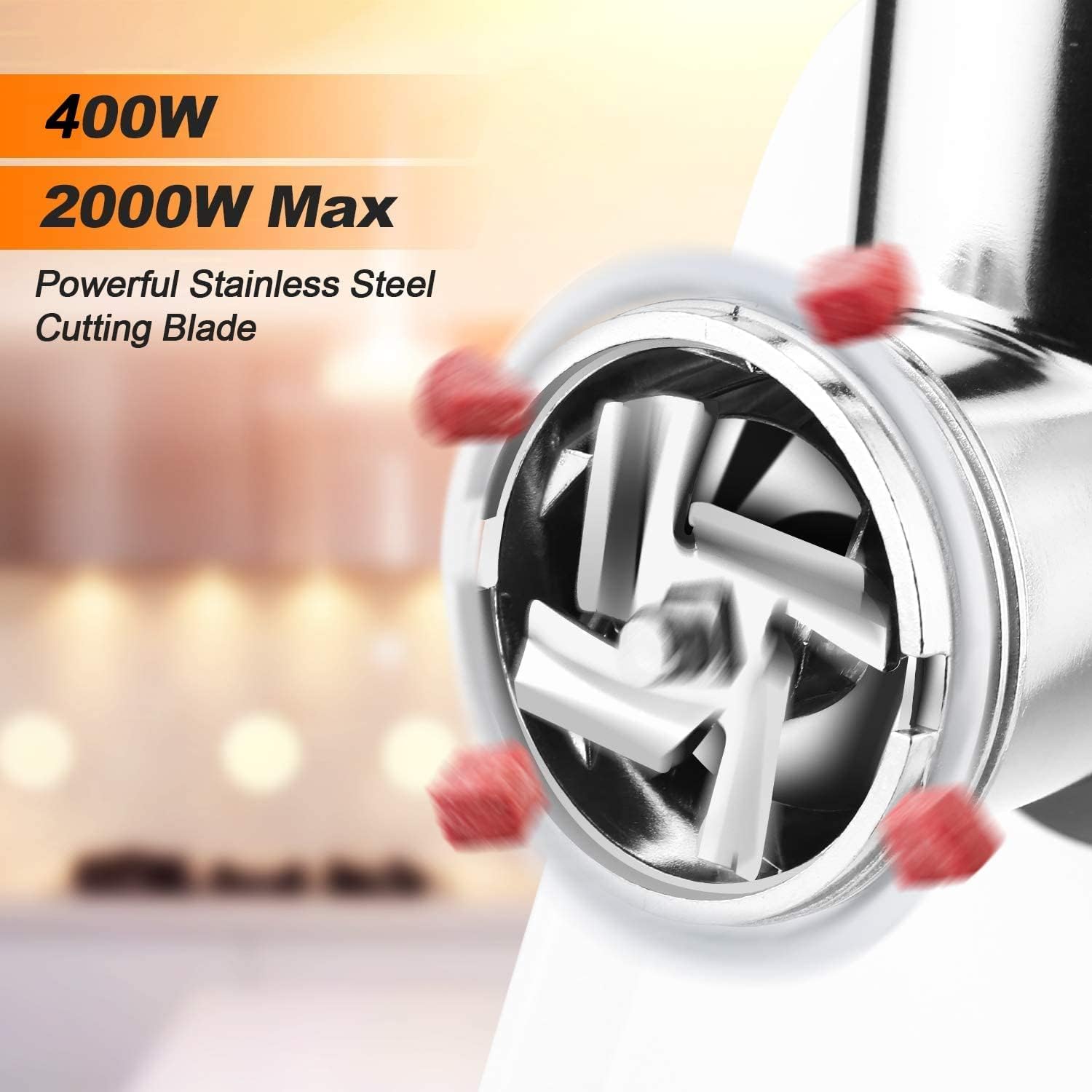 Food Electric Meat Grinder, Meat Mincer with 3 Grinding Plates and Sausage Stuffing Tubes Electric Meat Grinders for Home Use & Commercial, Stainless Steel/2000W (Silver)