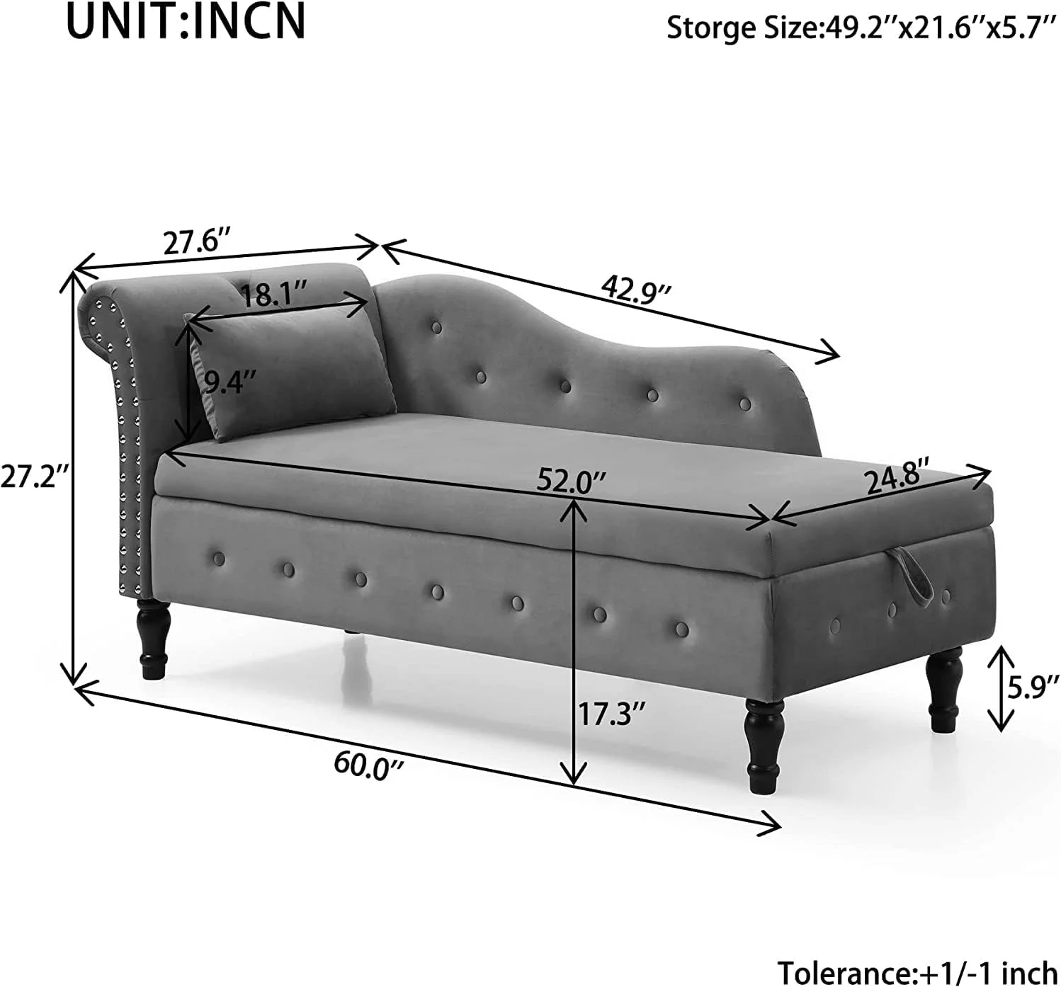 Velvet Chaise Lounge Chair With Storage, Upholstered Sleeper Sofa Chair Bed With 1 Pillow, Buttons Tufted Multifunctional Lounge Chair Indoor, For Living Room Bedroom Office, Beige