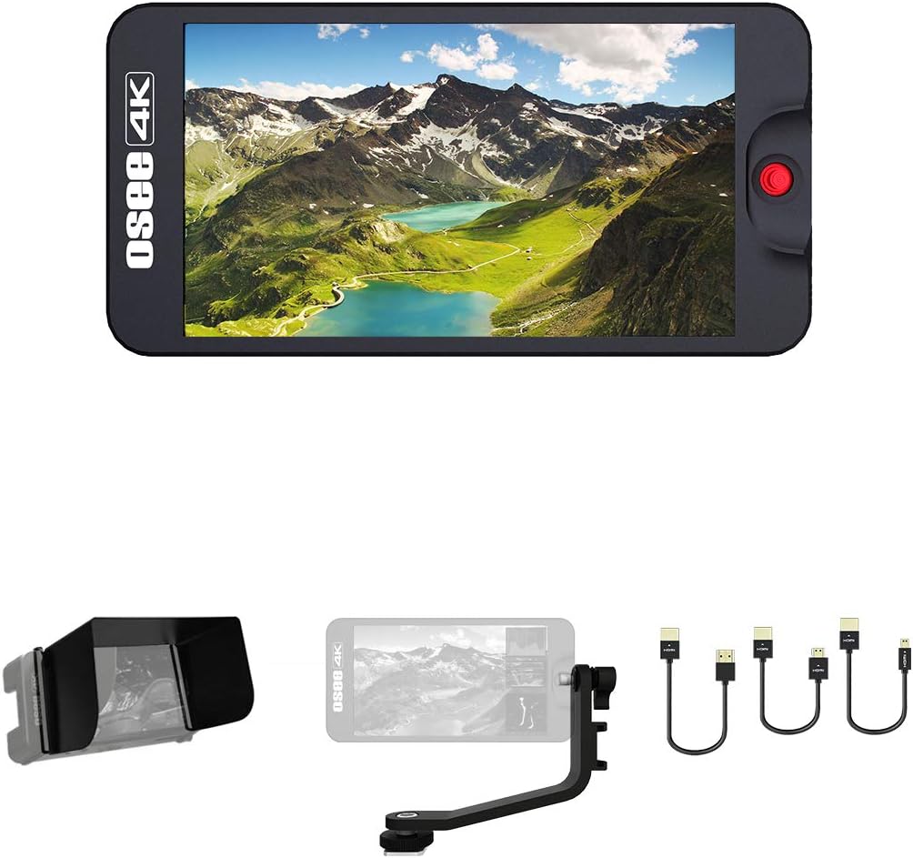 osee T5 5.5 Inch DSLR Mirrorless Camera Field 3D Lut Monitor Kit 1920×1080 IPS FHD 4K HDMI Including HDMI Cables Tilt Arm and Sunshade(Battery Not Included)
