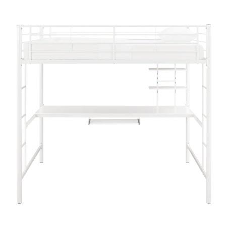 Delacora WE-BDDOZ Full Steel Loft Bed with Wood Workstation White