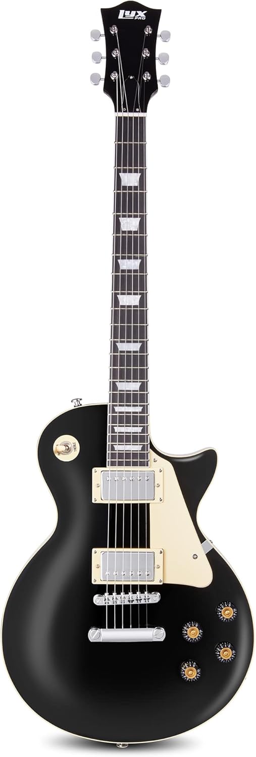 LyxPro 39” SB Series Electric Guitar, Les Paul-Style Kit for Beginner, Intermediate & Pro Players Solid Body Guitar, Bonus 2-Pack of Picks, Mahogany Wood, Volume/Tone Controls, 3-Way Pickup - Black