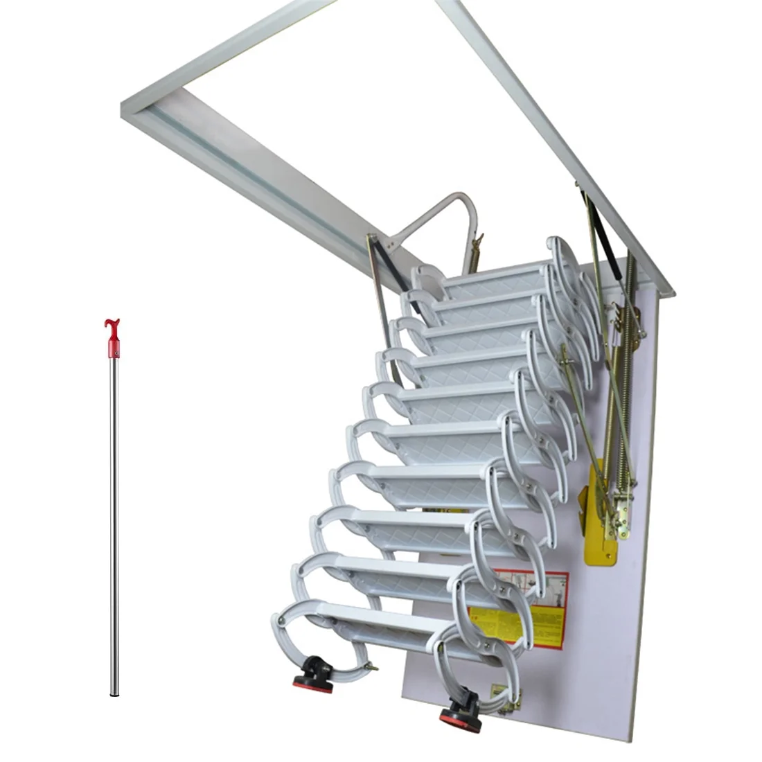 INTBUYING Attic Ceiling Ladder Stairs 10.5ft/13Steps Carbon Steel White 31.5*35.4in