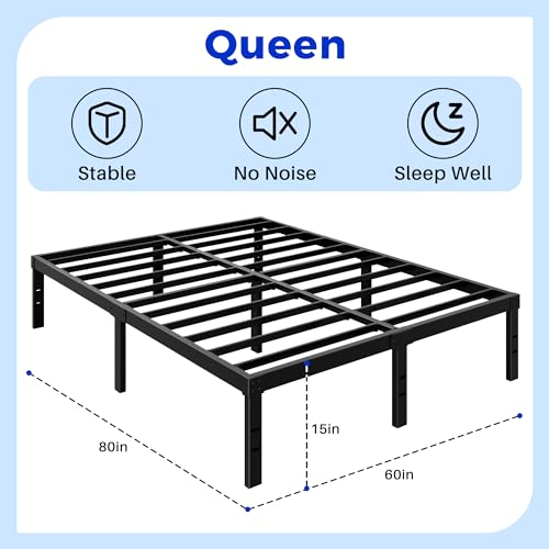 Queen Bed Frame -16 Inch Platform Bed Frame, 3600lbs Heavy Duty Metal Bed Frame, Queen Bed Frame No Box Spring Needed - Easy Assembly and Noise Free