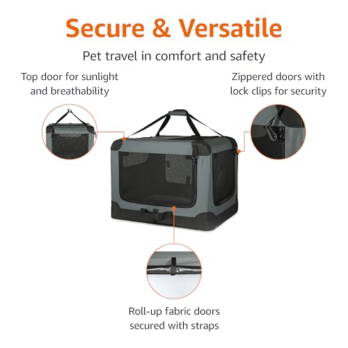 Amazon Basics 2-Door Portable Soft-Sided Folding Soft Dog Travel Crate Kennel, Medium (M 30