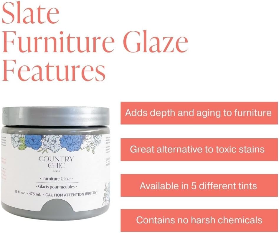 Furniture Glaze - Antique Patina Special Effects Glaze for Chalk Style Furniture Paint, Eco-Friendly Wood Stain, 6 Color Choices - Slate [Grey] - (4 oz)