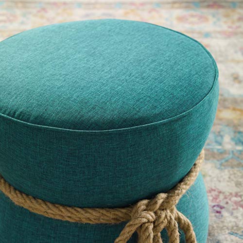 Modway Beat Upholstered Fabric Nautical Rope Round Ottoman in Atomic Red