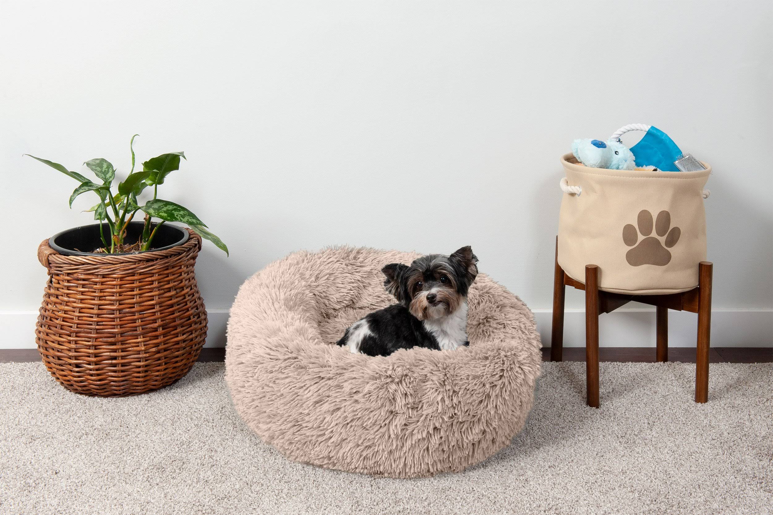 FurHaven Calming Cuddler Long Fur Donut Dog Bed - Large, Mist Gray