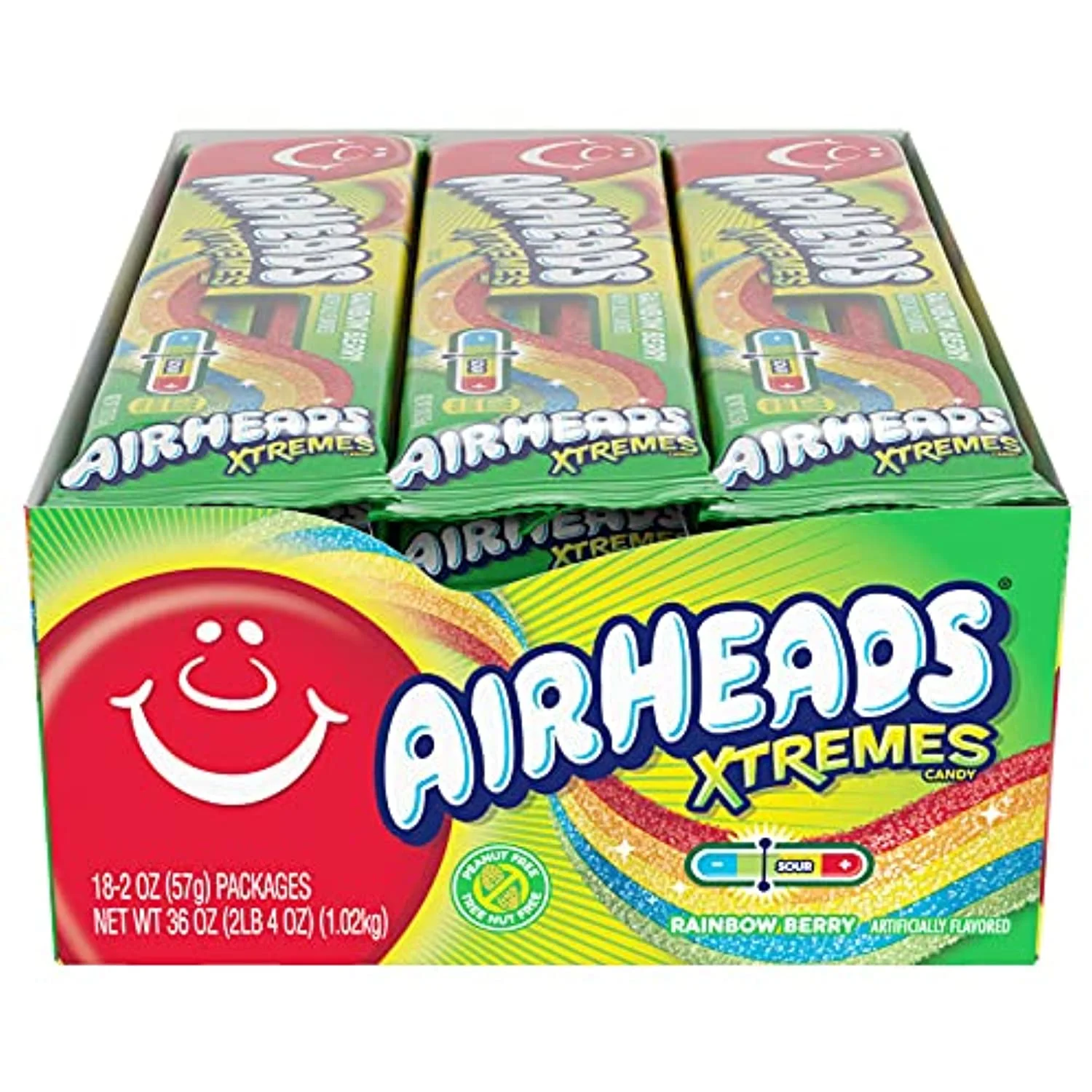 Airheads Xtremes Belts Sweetly Sour Candy, Rainbow Berry, Non Melting, Bulk Party Bag, 2 Oz (Pack Of 18)