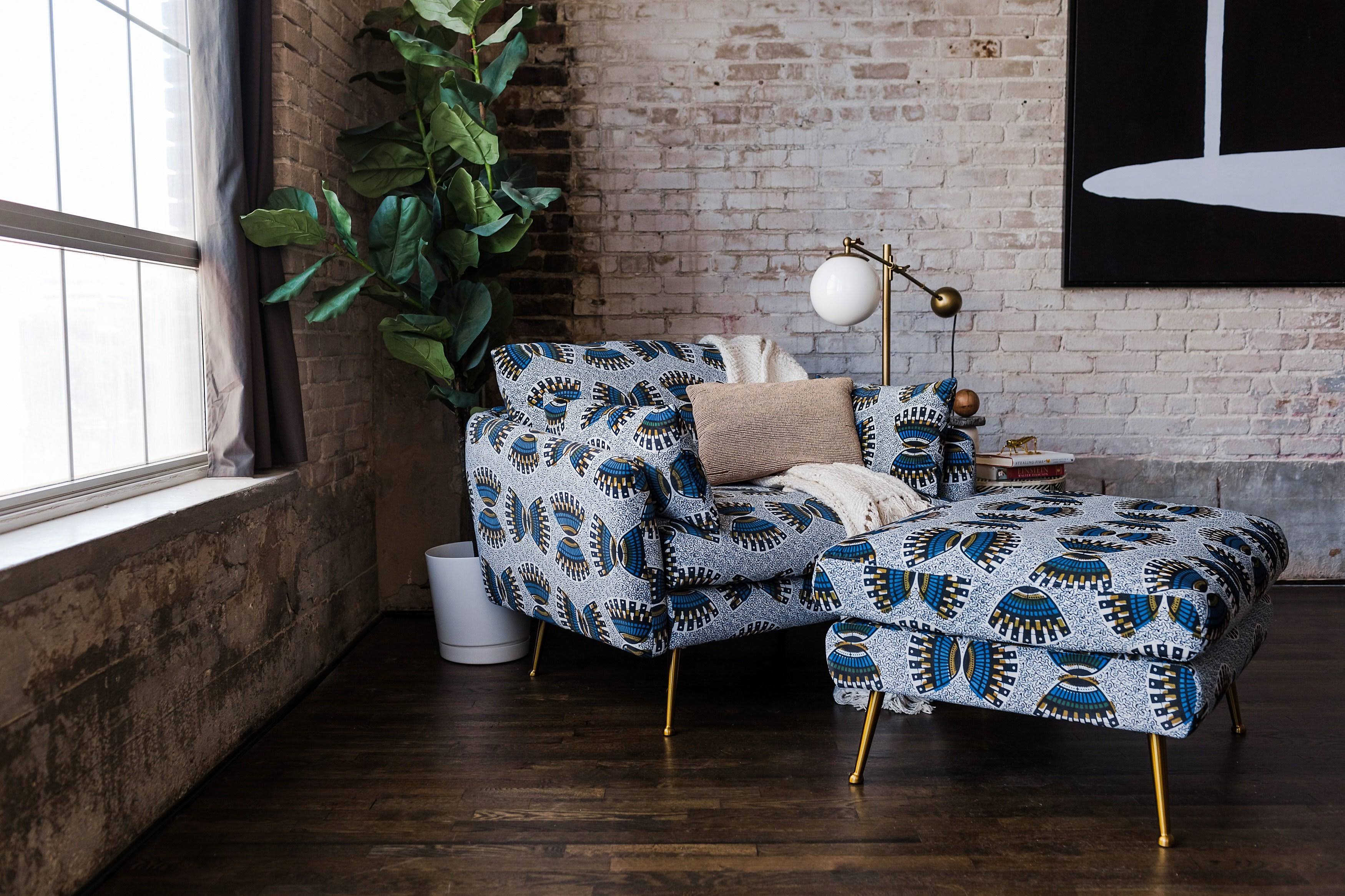 Albany Park Ekaabo Modern Armchair - Ankara West African Ademi Velvet / Gold