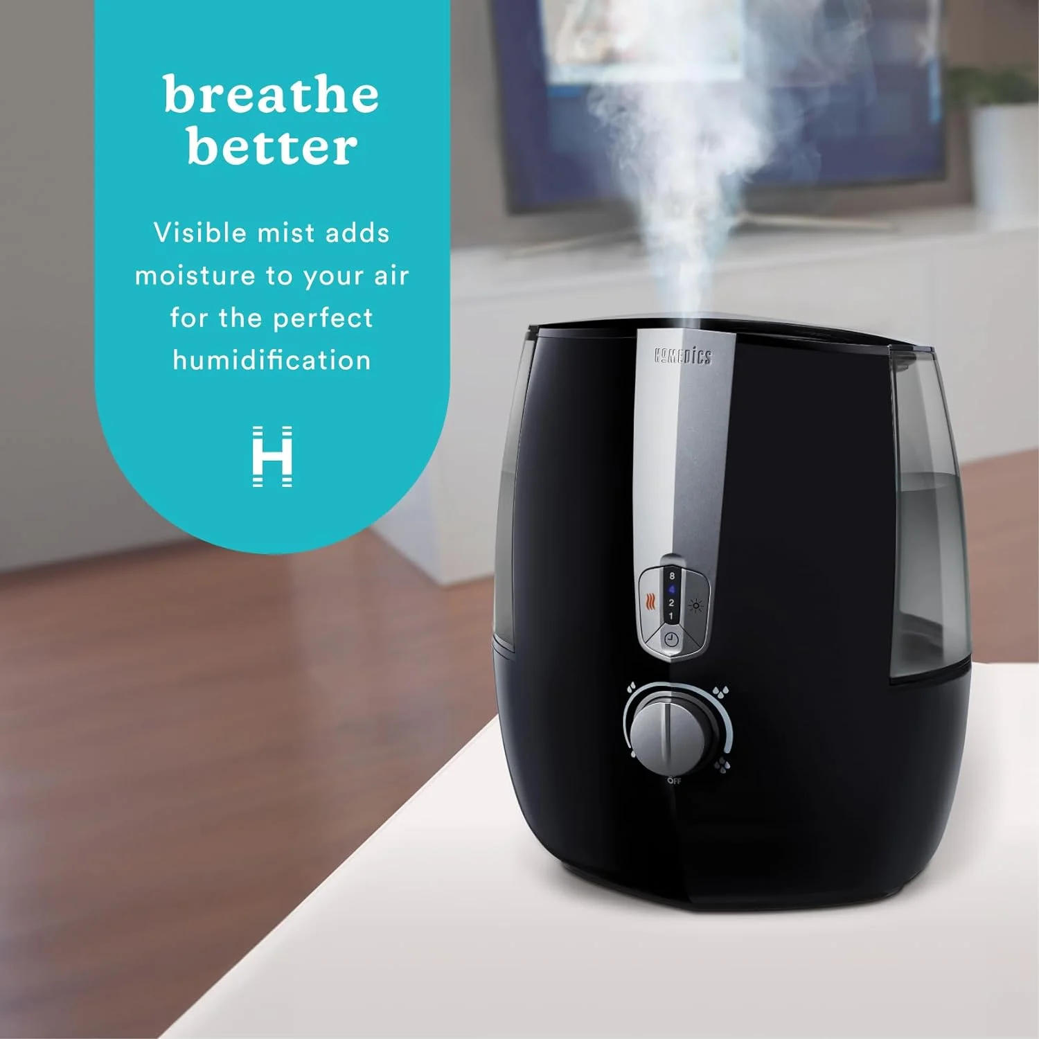 Homedics TotalComfort Plus Ultrasonic Air Humidifier, 5.3L Water Tank with Warm and Cool Mist for Home, Office, Nursery, Dorm, Night-Light with Auto Shutoff