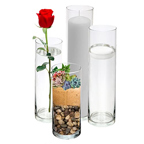Royal Imports Glass Cylinder Vases SET of 4 Decorative Centerpieces for Home or Wedding by Royal Imports