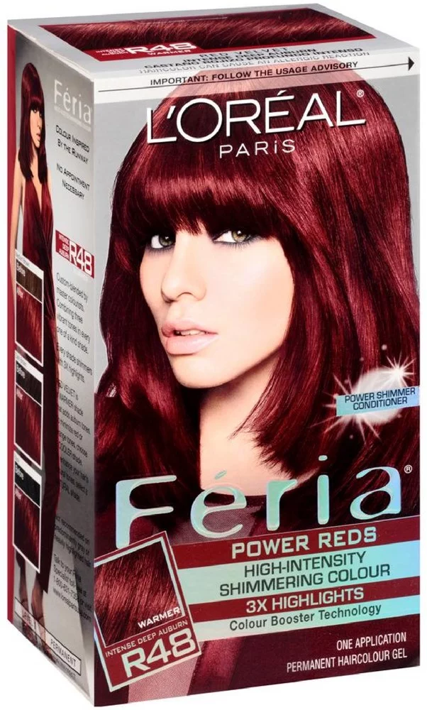 L'Oreal Paris Feria Power Reds High-Intensity Shimmering Color, Intense Deep Auburn [R48] (Warmer) 1 ea (Pack of 2)