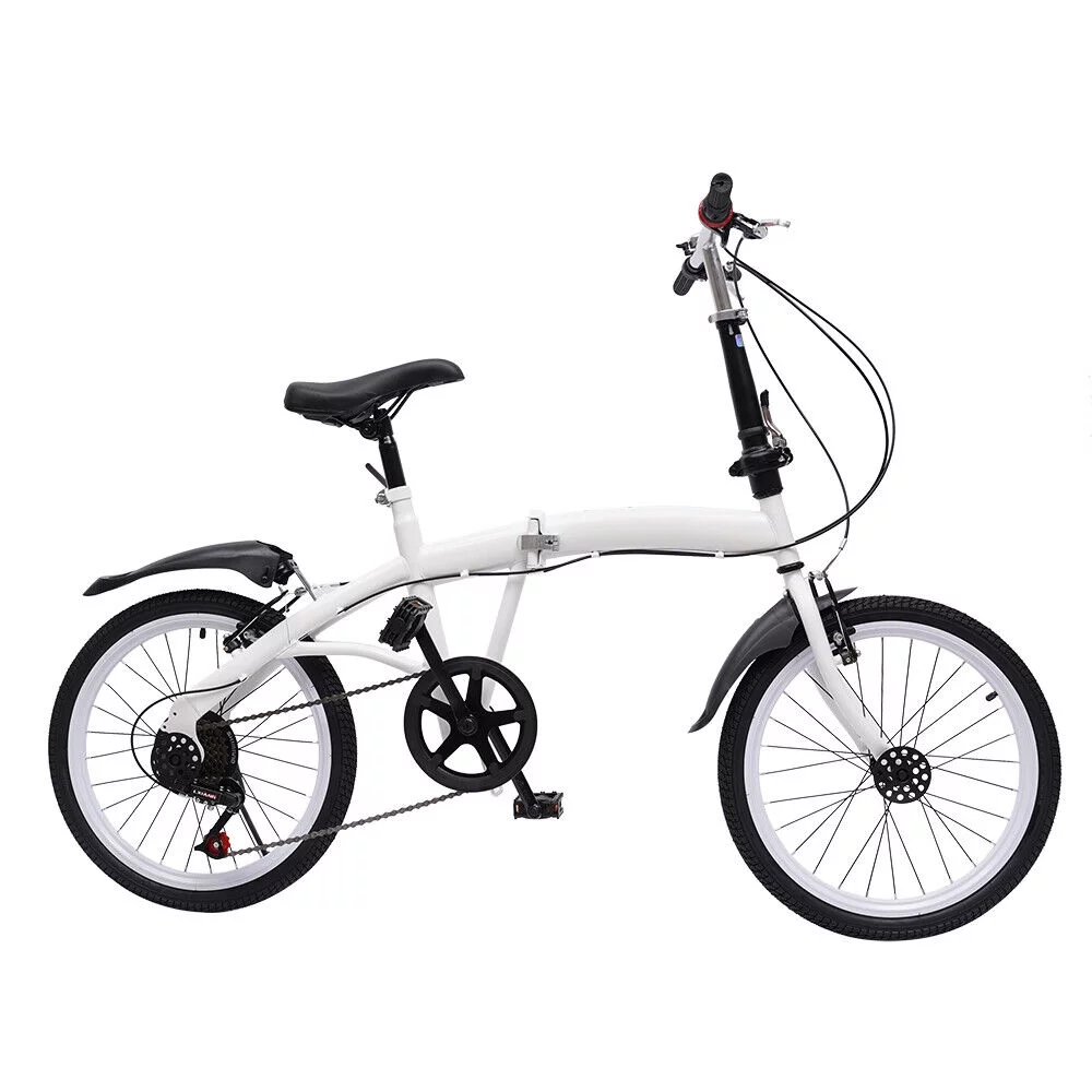 Oukaning 20 Inch Adult Bike 7 Speed Folding Bicycle Double V Brake Carbon Steel White