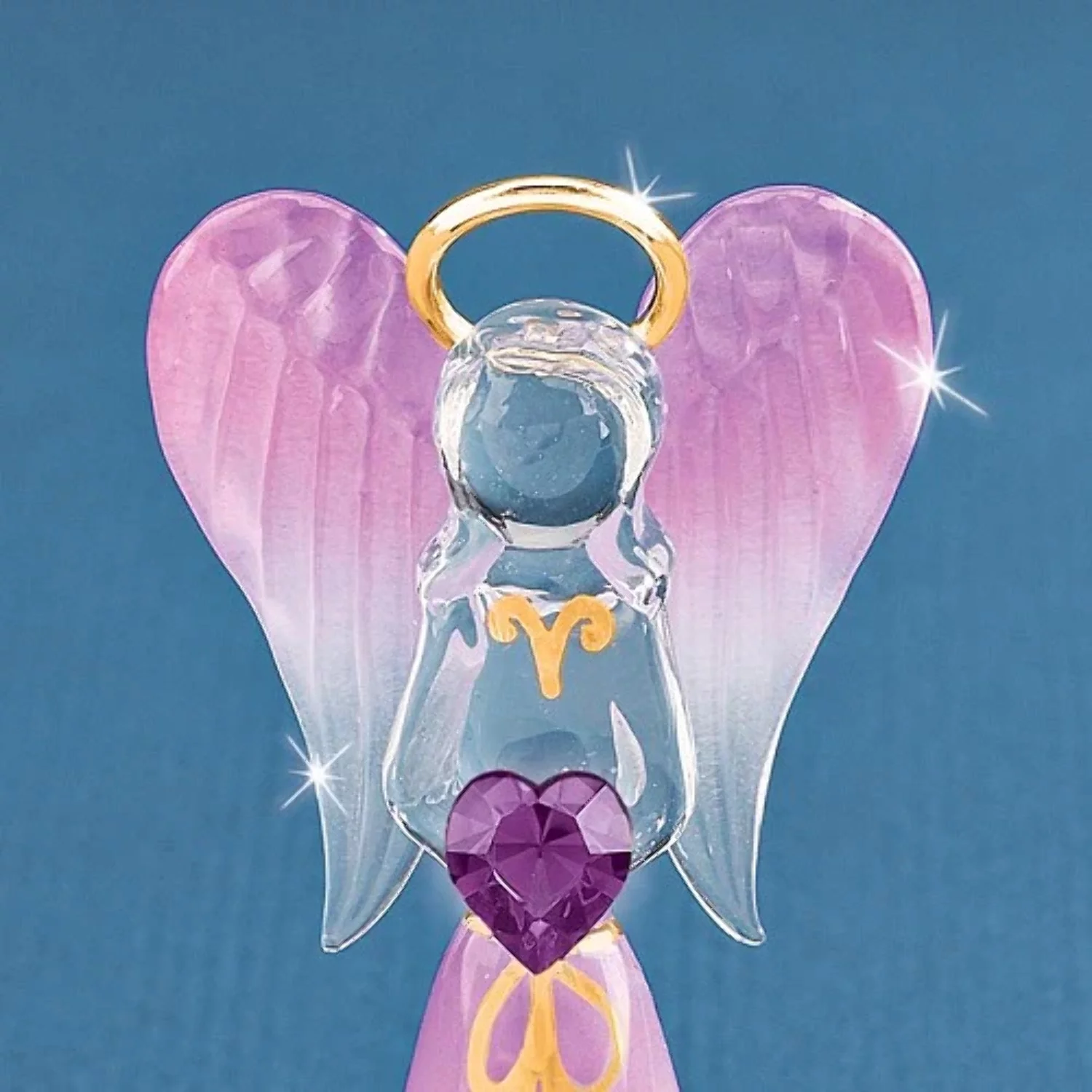 Glass Baron Lavender Angel with Swarovski Crystal Heart Glass Figurine QGM1155
