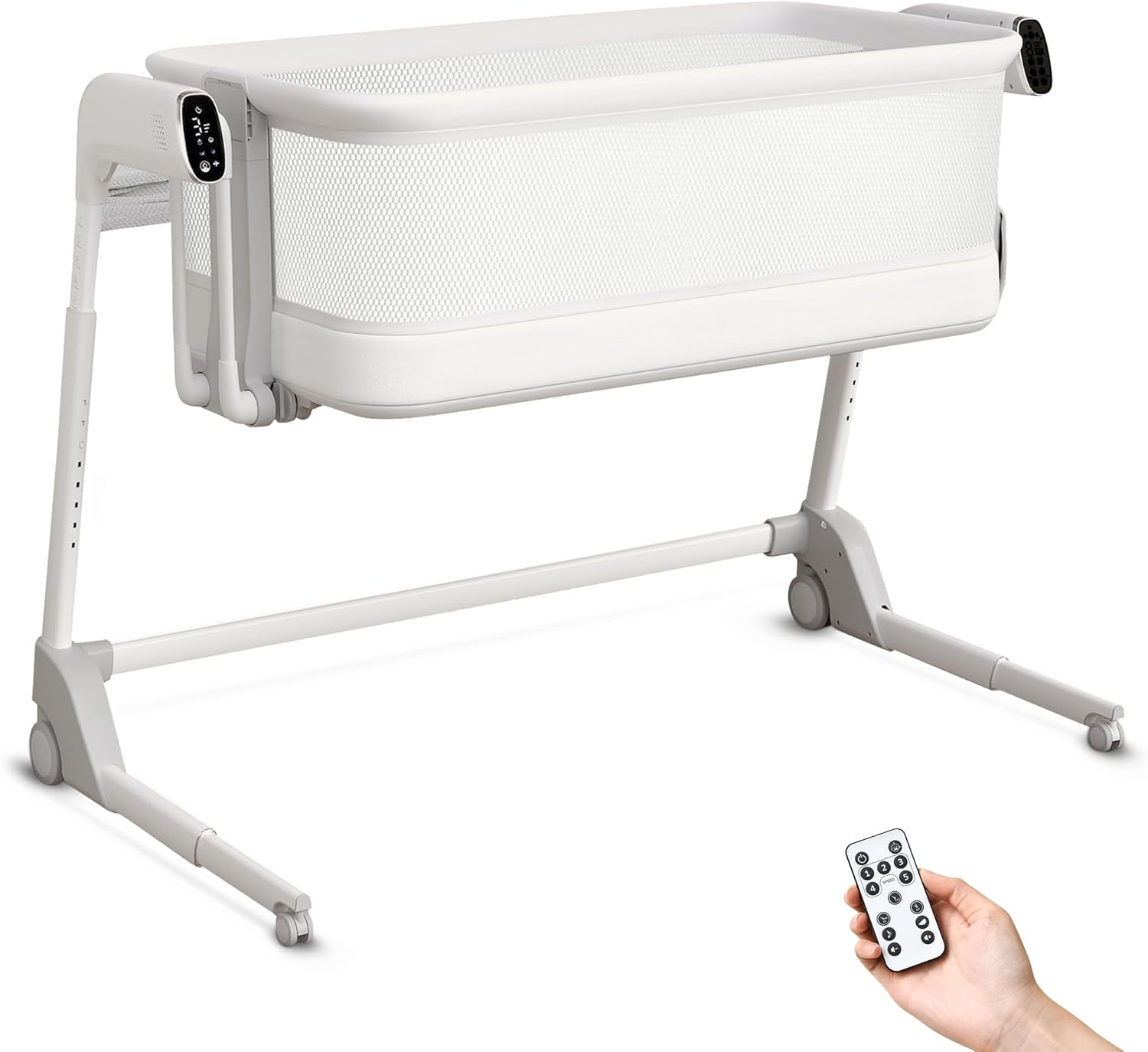 Maydolly Baby Bassinet, Smart Newborn Bassinet with Automatic Cry Detection and Response, Rocking Bassinet with Mattress for Newborns and Toddlers (White