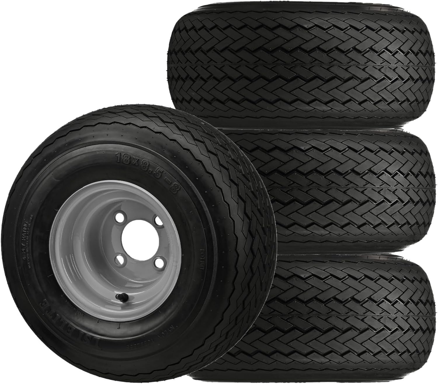 RM Cart Four Golf Cart Tires & Rims 18 X 8.5 X 8 18-850-8 18X8.50-8 Club Car Gray 4 Lug Hole 18