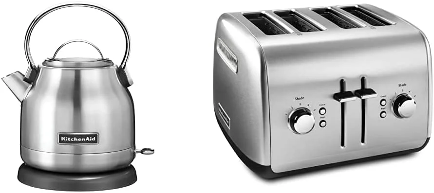 QCAI KEK1222SX Electric Kettle + KMT4115SX 4 Slice Toaster - Stainless Steel