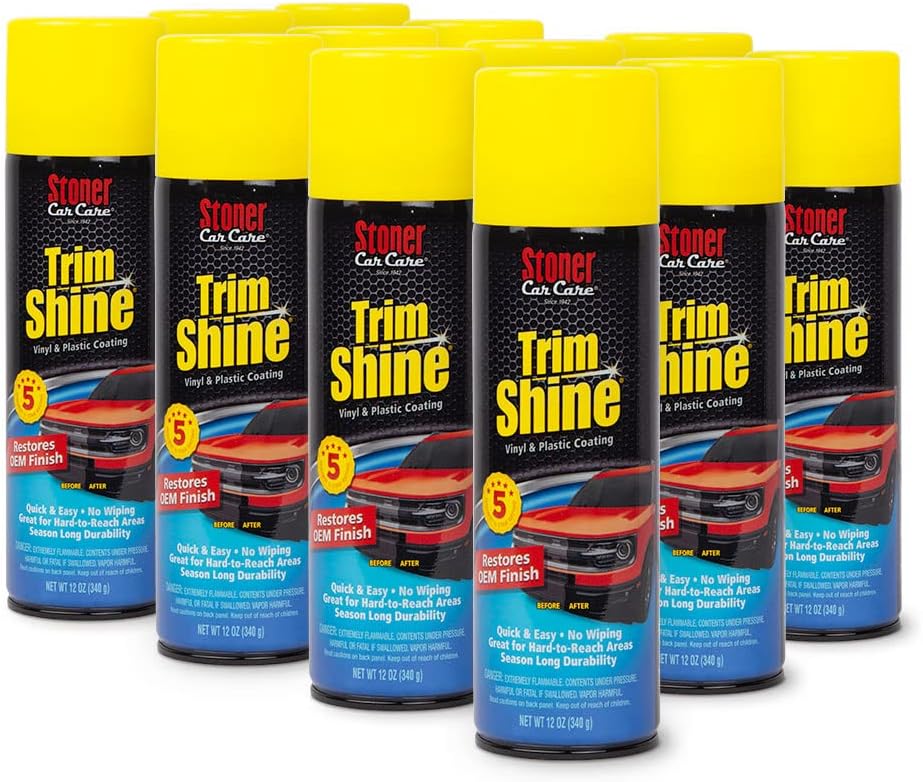 Stoner car Care 91034-12PK 12-Ounce Trim Shine Protectant Aerosol Restores Dull or Faded Interior and Exterior Plastic Renew Bumpers, Running Boards, and More, Pack of 12, clear Pack of 2