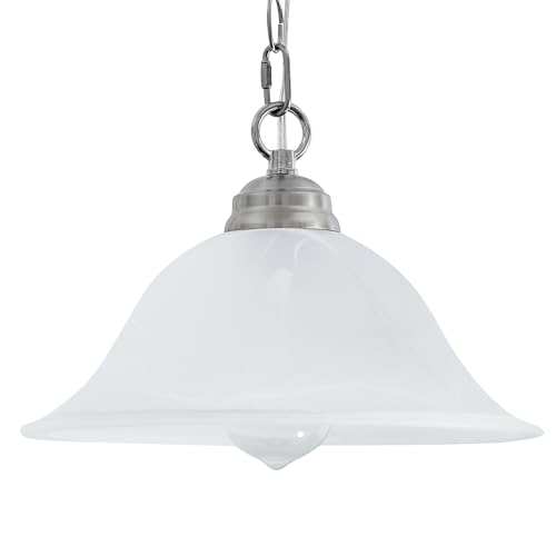 Traditional Plug in Pendant Light Fixture Alabaster Glass Shade, Black Hanging Lamp with Dimmable Switch,16.4Ft Cord & 14.7Ft Chain for Kitchen Sink Corner Nook