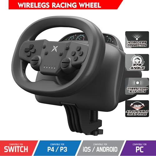 DOYO Gaming Steering Wheel, 270 Degree Racing Wheel with Dual-Vibration Motors, Wireless Steering Wheel for PS4, PC, Nintendo Switch, PS3, IOS, Android Race Games, Screenshot Capture (black)