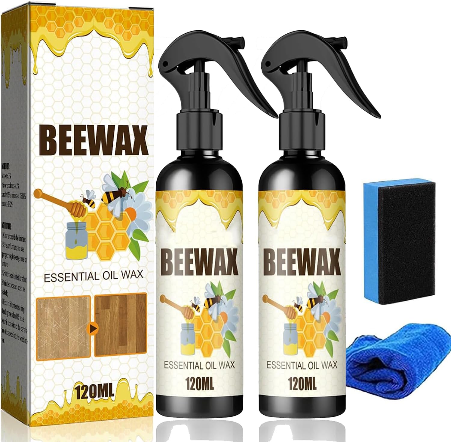 2PCS Beeswax Furniture Polish, Original beeswax furniture polish, Natural Micro-Molecularized Beeswax Spray, Furniture Beeswax Polish and Cleaner Spray