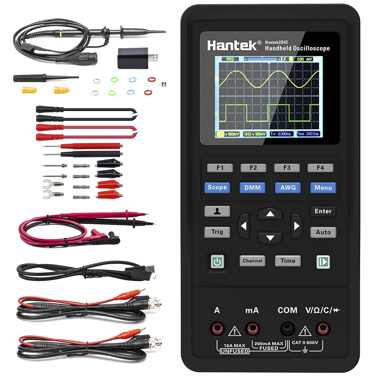 Hantek 2D72 Handheld Oscilloscope 70MHz Waveform Generator Multimeter 3 in 1 Multifunction Tester 2CH+AFG+DMM