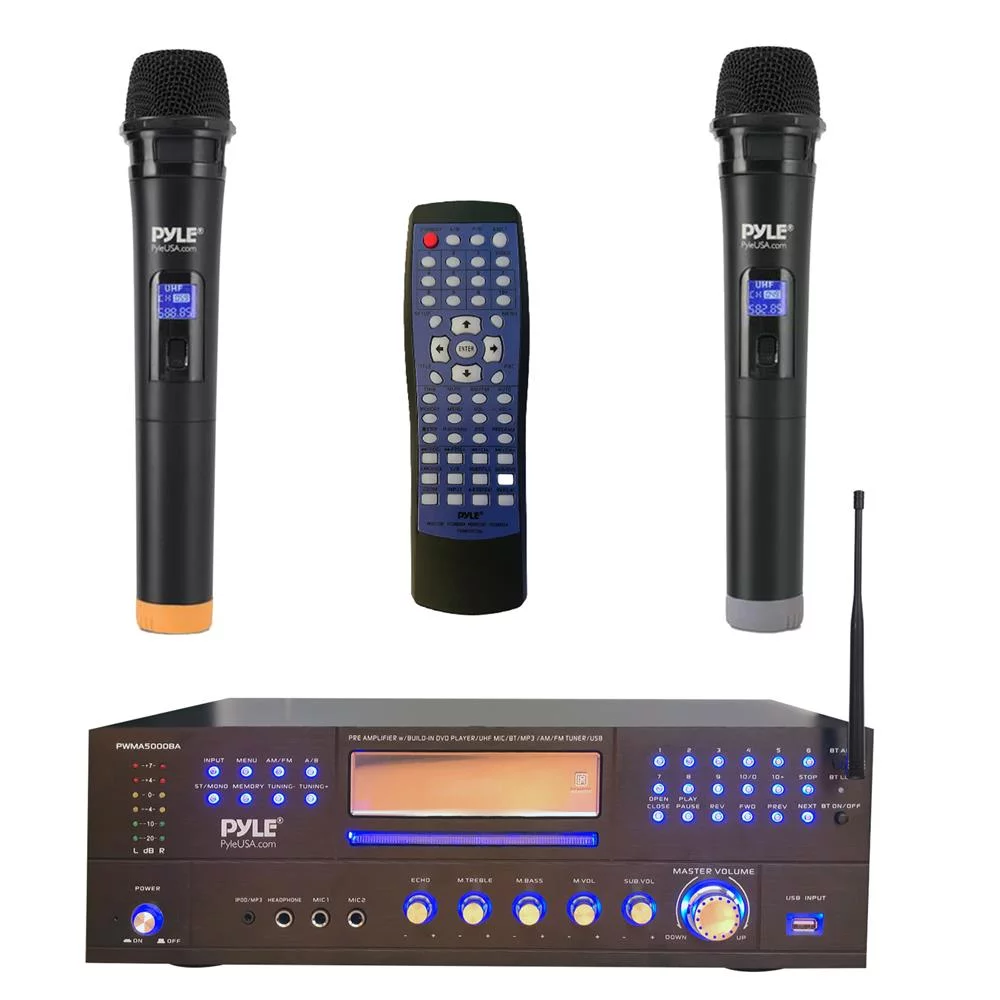 Pyle PWMA5000BA - Home Theater Preamplifier - Pro Audio Stereo Receiver System with Multimedia Disc Player, 2CH UHF Mic/MP3/USB Reader, AM/FM Radio (3000 Watt) - Curated Treasures Market