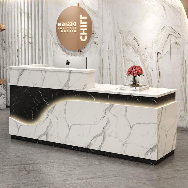 Front Desk - Simple and Modern Reception Counter with Stable Construction and Minimalist Design, Perfect for Use in Reception Areas and Front Desks(E,120 cm x 60 cm x 100 cm)