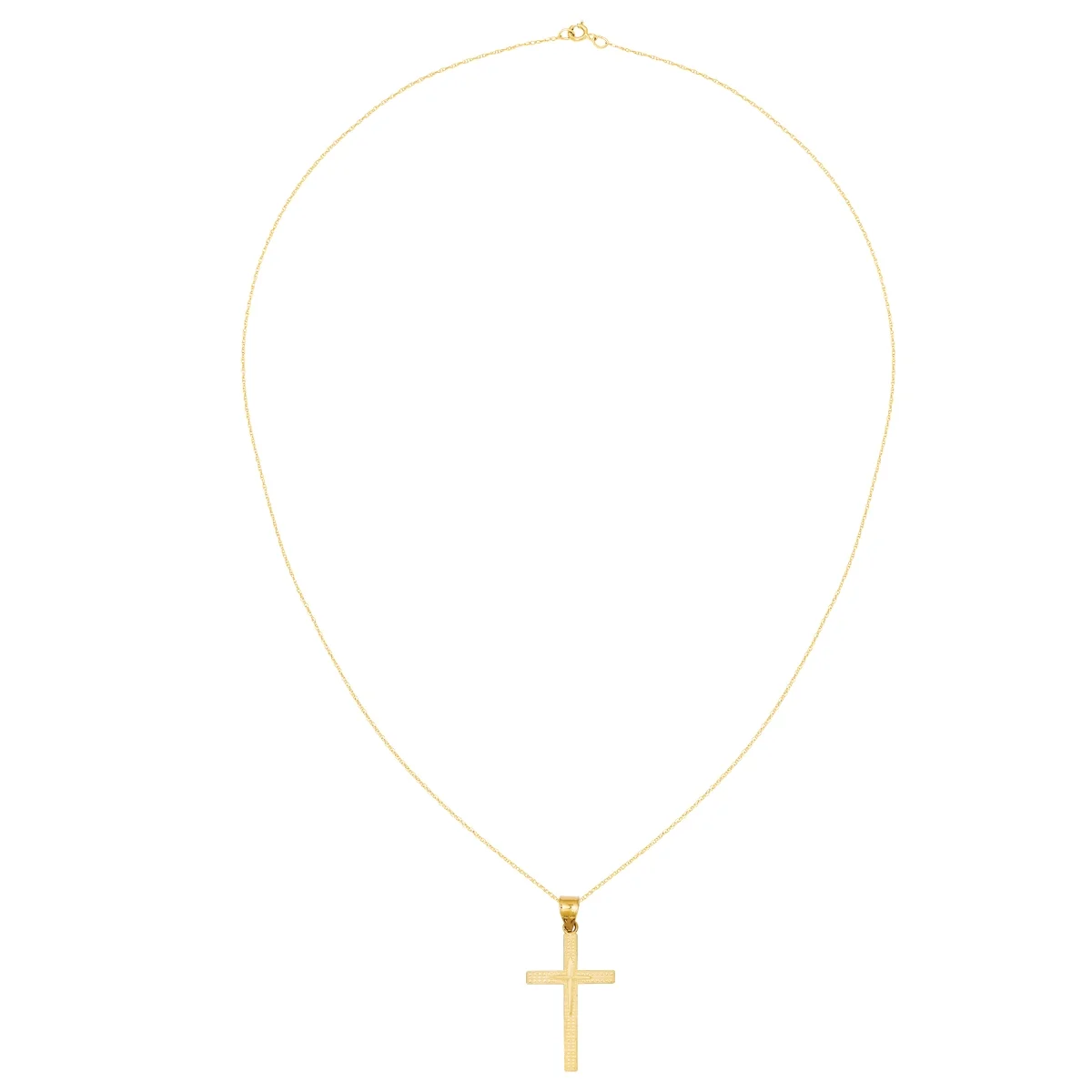 Primal Gold 14 Karat Yellow Gold Diamond-Cut Latin Cross Pendant with 18-inch Cable Rope Chain
