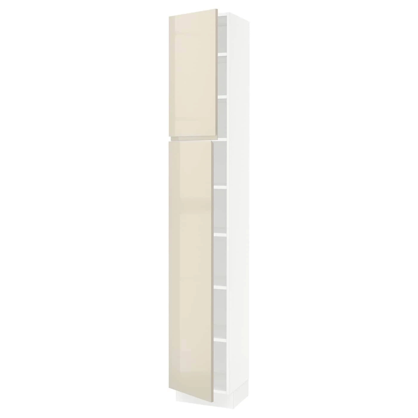 IKEA - SEKTION High Cabinet with shelves/2 Doors, white/Voxtorp High-Gloss Light Beige, 15x15x90 39355504