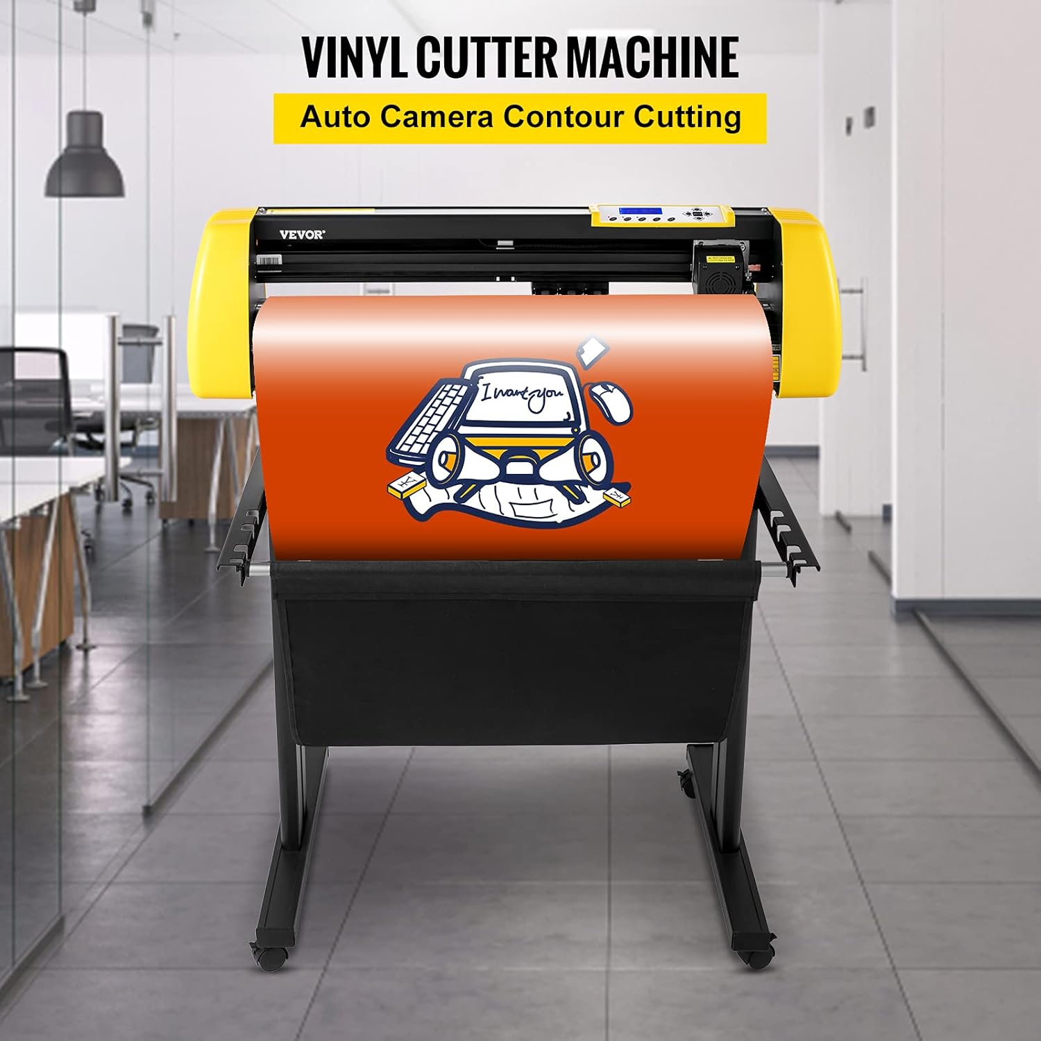 VEVOR Vinyl Cutter Machine, 34 in / 870 mm Max Paper Feed Cutting Plotter, Automatic Camera Contour Cutting LCD Screen Printer w/Stand Adjustable Force and Speed for Sign Making Plotter Cutter