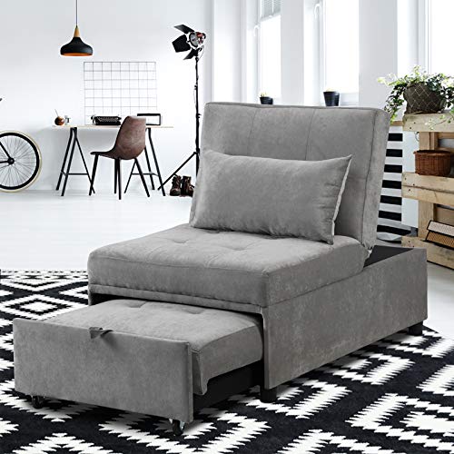 Sofa Bed,Folding Ottoman Sleeper Bed,4 in 1 Multi-function Faux Leather Convertible Chair Recliner Sofa with Pillow,for Living Room/Small Room Apartment