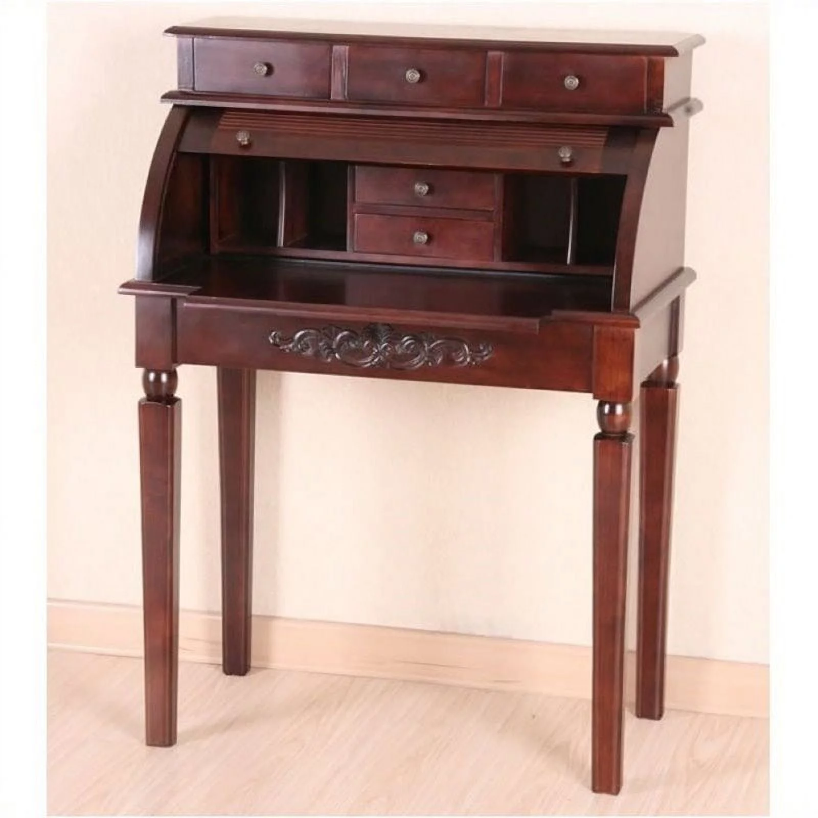 Bowery Hill Roll Top Secretary Desk in Dual Walnut Stain