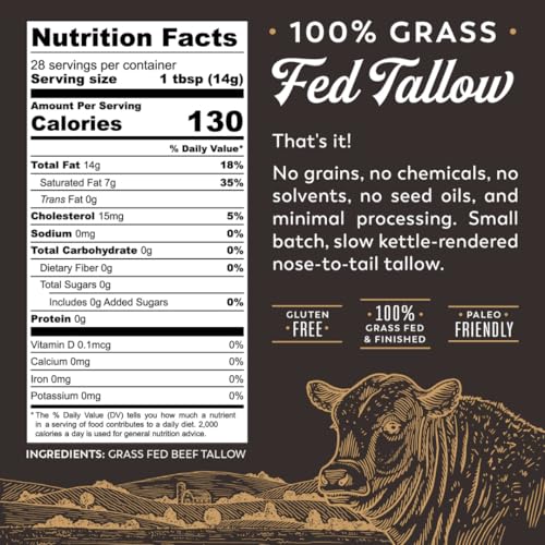 Beef Tallow for Cooking | Pasture Raised Grass Fed Bulk Beef Tallow | Paleo & Keto Friendly, 100% Grass Fed & Finished Beef Fat | The Maple Valley, 15 lbs