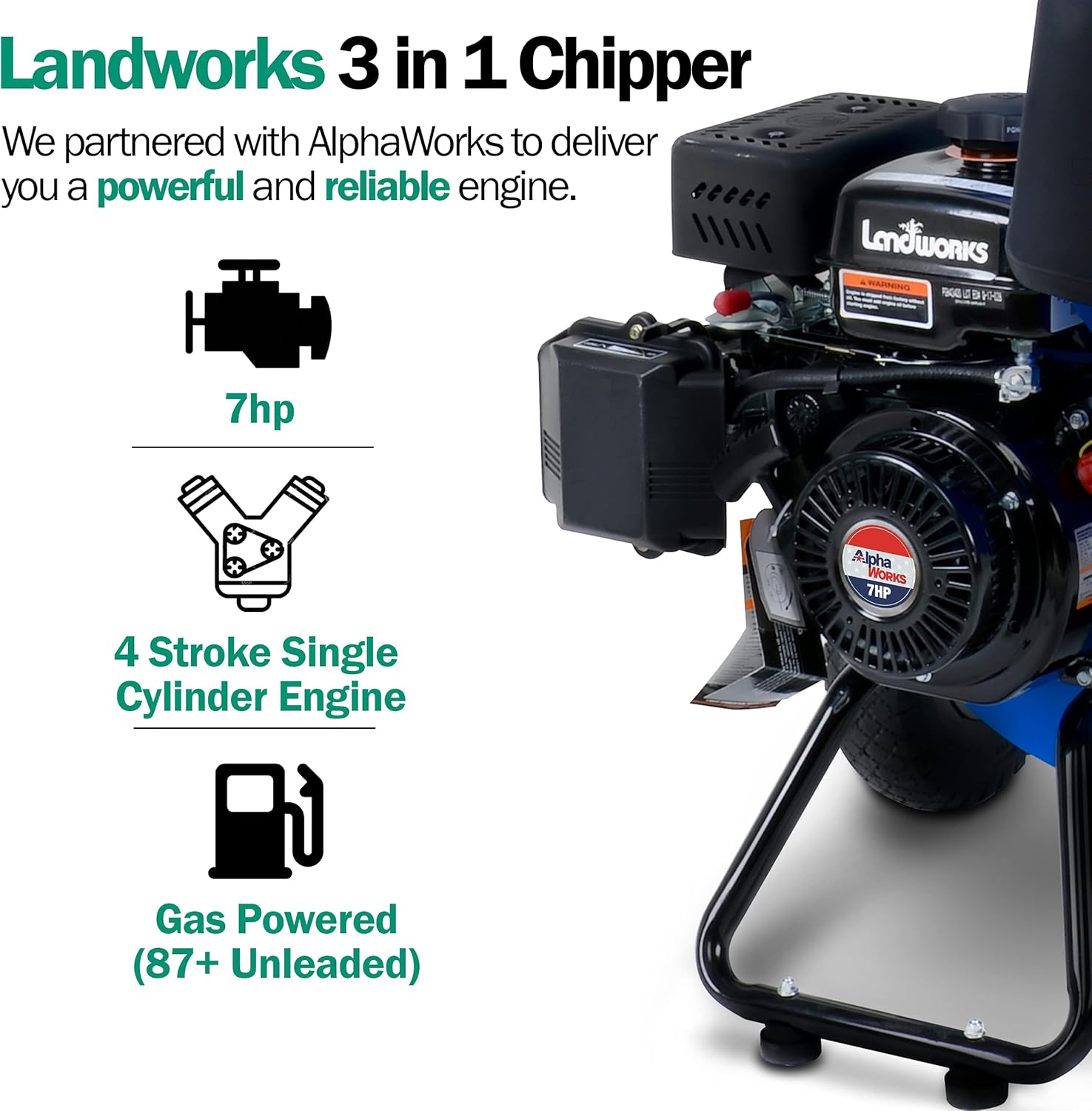 Landworks Wood Chipper Shredder Mulcher Super Heavy Duty 7HP 3 in 1 Multi-Function 3