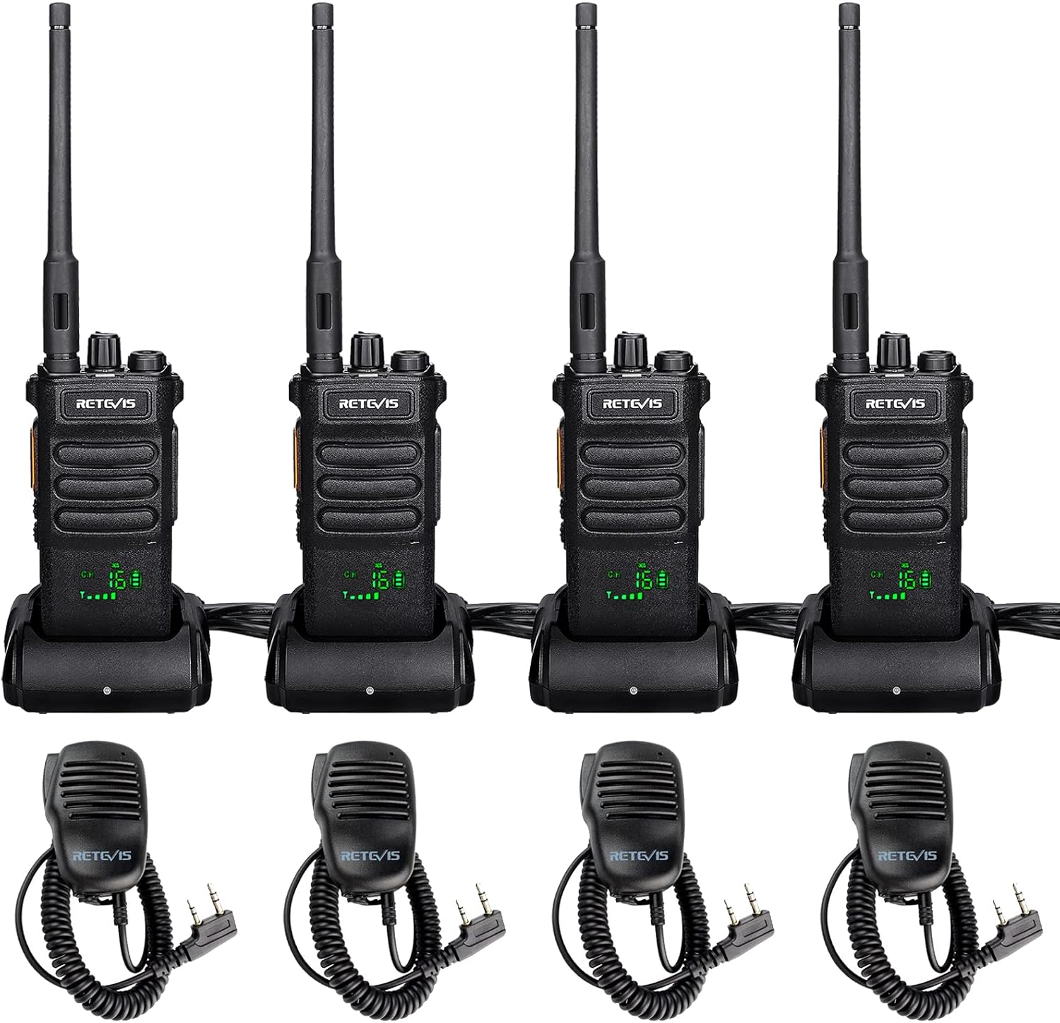 Retevis RT86 Two Way Radios Long Range Rechargeable,High Power Heavy Duty 2600mAh 2 Way Radios,Remote Alarm Walkie Talkies Adults with Shoulder Mic(4 Pack)