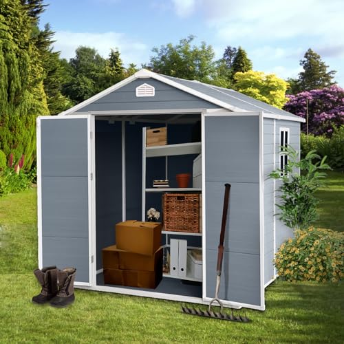 6x8ft Resin Outdoor Storage Shed Kit- to Store Patio Furniture,Grey Storage & Home Organization