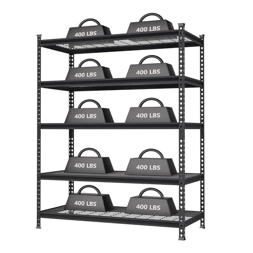 WORKPRO 5-Tier Metal Storage Shelving Unit, 48”W x 24”D x 72”H, Adjustable Storage Rack Heavy Duty Shelf, 4000 lbs Load Capacity (Total), for Garage, Kitchen, Bathroom, Warehouse, Black/Sliver